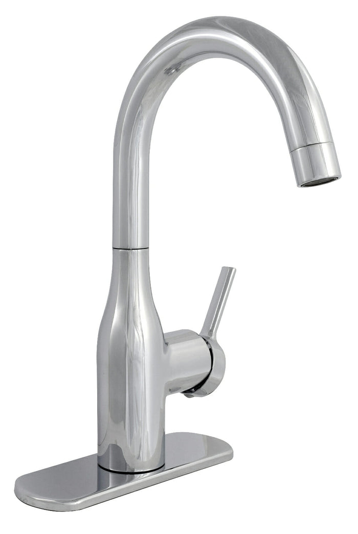 Chrome Single Handle Bar Faucet with Deck Plate - Front Angle | United RV Parts