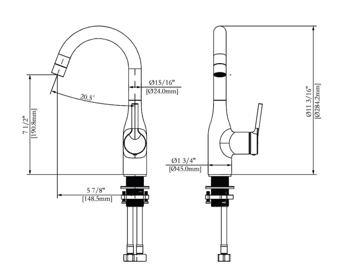 Valterra PF231410 Bar Faucet Dimensions Diagram - 7.5in Height 5.875in Base | United RV Parts