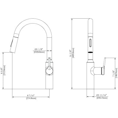 Valterra PF231765 Matte Black Bar Faucet Dimensions Spec Sheet - Technical Drawing | United RV Parts