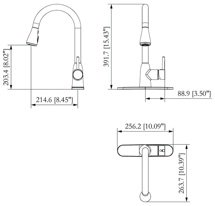 Valterra PF231366 RV Kitchen Faucet Spec Diagram - 15.43in Height, 8.45in Reach | United RV Parts