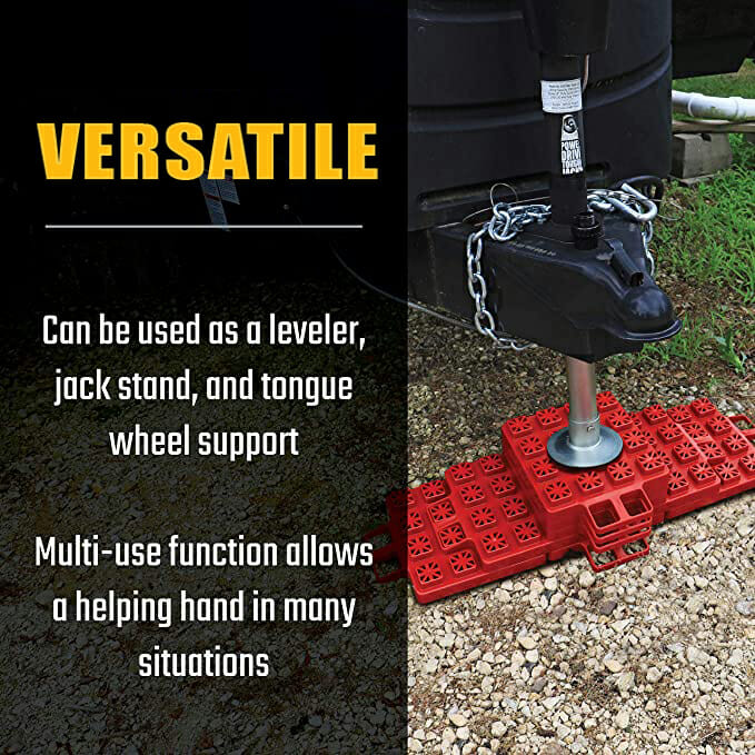 Red Plastic Stackers Versatile Use - RV Tongue Jack Support in Action | United RV Parts