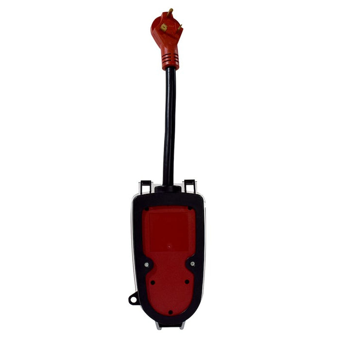 Red Valterra SurgeMinder 30A RV Surge Protector - Back View with Cord Connection | United RV Parts