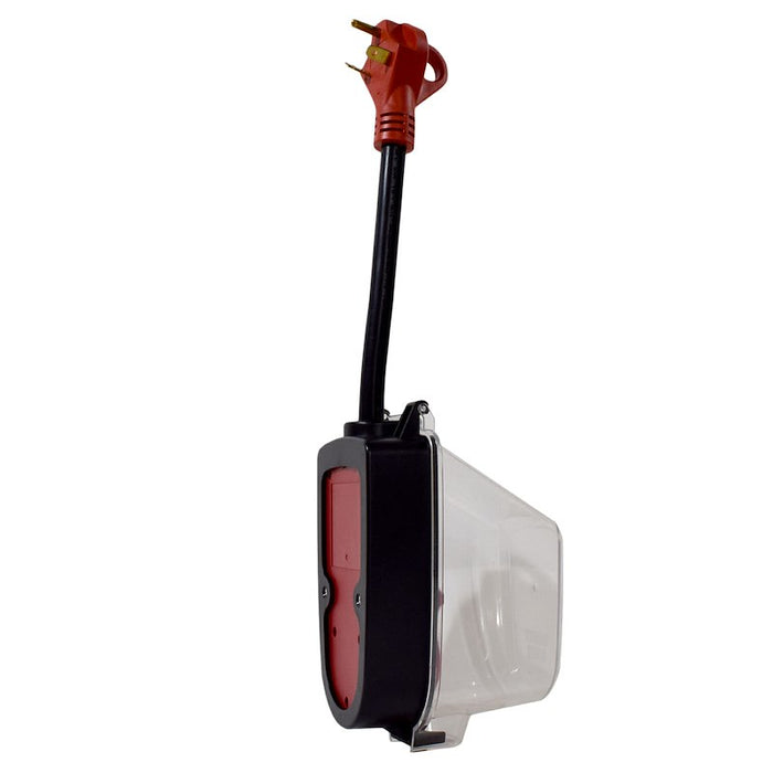 Red Valterra SurgeMinder 30A RV Surge Protector with Clear Weather Cover - Side Profile | United RV Parts