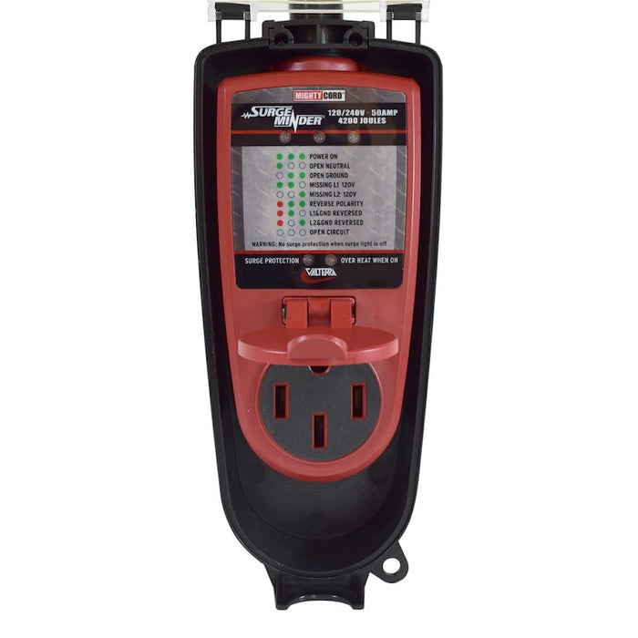 Red Black Valterra SurgeMinder 50A Surge Protector - Outlet Detail View | United RV Parts