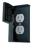 Black Valterra Weatherproof RV Duplex Outlet with Cover Open - Angled View | United RV Parts
