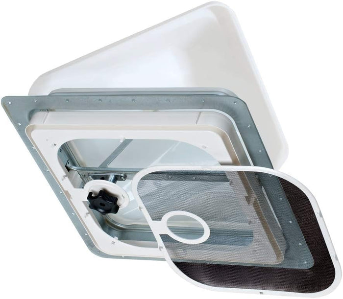 White Ventline Manual Roof Vent Open View with Screen V2092-501 | United RV Parts