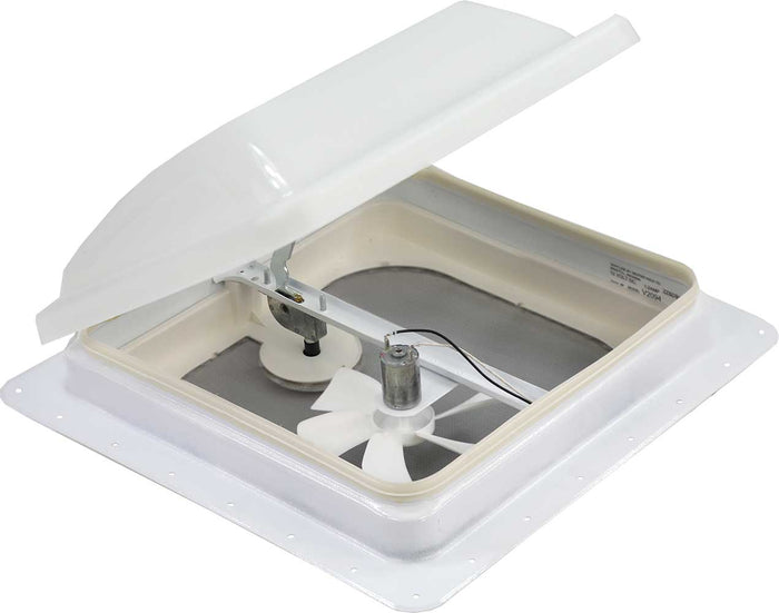 White Ventline V2094 RV Roof Vent - Open Angle with 12v Fan Detail | United RV Parts