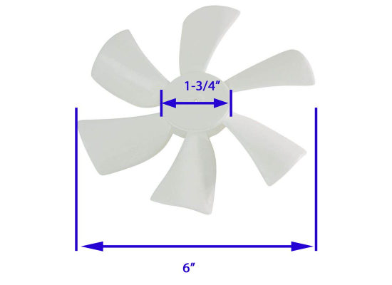 Ventline BVD0215-00 Fan Blade with Dimensions - 6 Inch Diameter Technical Drawing | United RV Parts