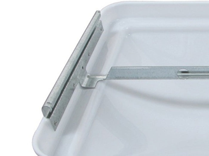 White Ventline Roof Vent Lid BV0554-01 - Metal Hinge Detail | United RV Parts
