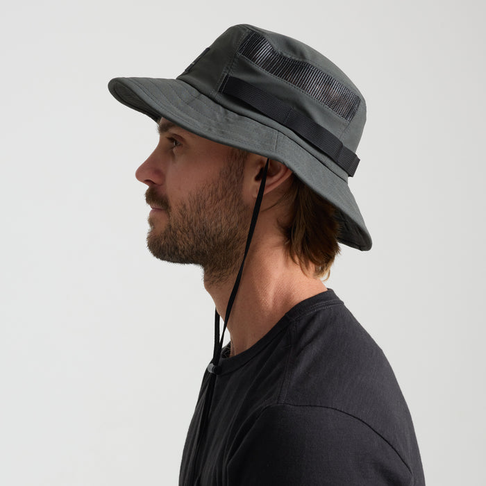 Variety of stylish hats displayed, including a sun hat, fedora, and visor - perfect for Roark adventure and travel enthusiasts.