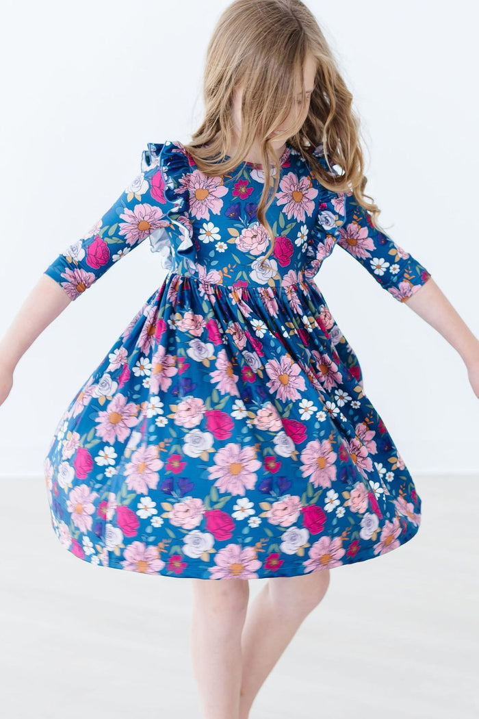 Vintage Garden 3/4 Sleeve Ruffle Twirl Dress-Mila & Rose ®