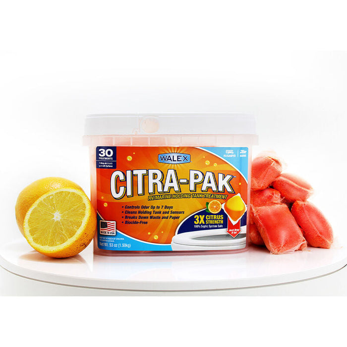 Walex Citra-Pak 30-Pack RV Black Tank Deodorizer Tabs with Citrus Scent - Front View | United RV Parts