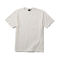 Close-up of a white Roark adventure-inspired t-shirt emphasizing quality textiles and rugged sleeve design.