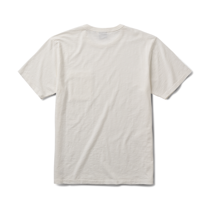 White Roark adventure t-shirt with visible sleeve detail, designed for travel and outdoor activities, showcasing high-quality textile and fashion-forward design.