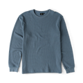 Slate blue thermal long sleeve tee with textured waffle knit fabric and ribbed crew neckline, displayed on flat lay against white background