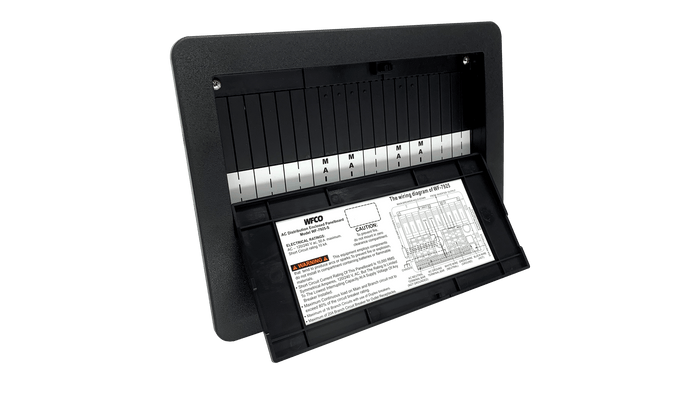 Black WFCO WF-7925-S AC Distribution Panel - Open View With Wiring Diagram | United RV Parts