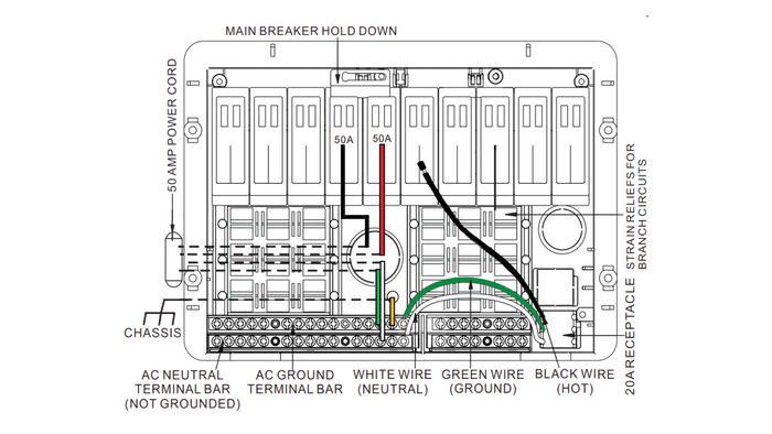 WFCO WF-7925-S AC Distribution Panel - Technical Wiring Diagram | United RV Parts