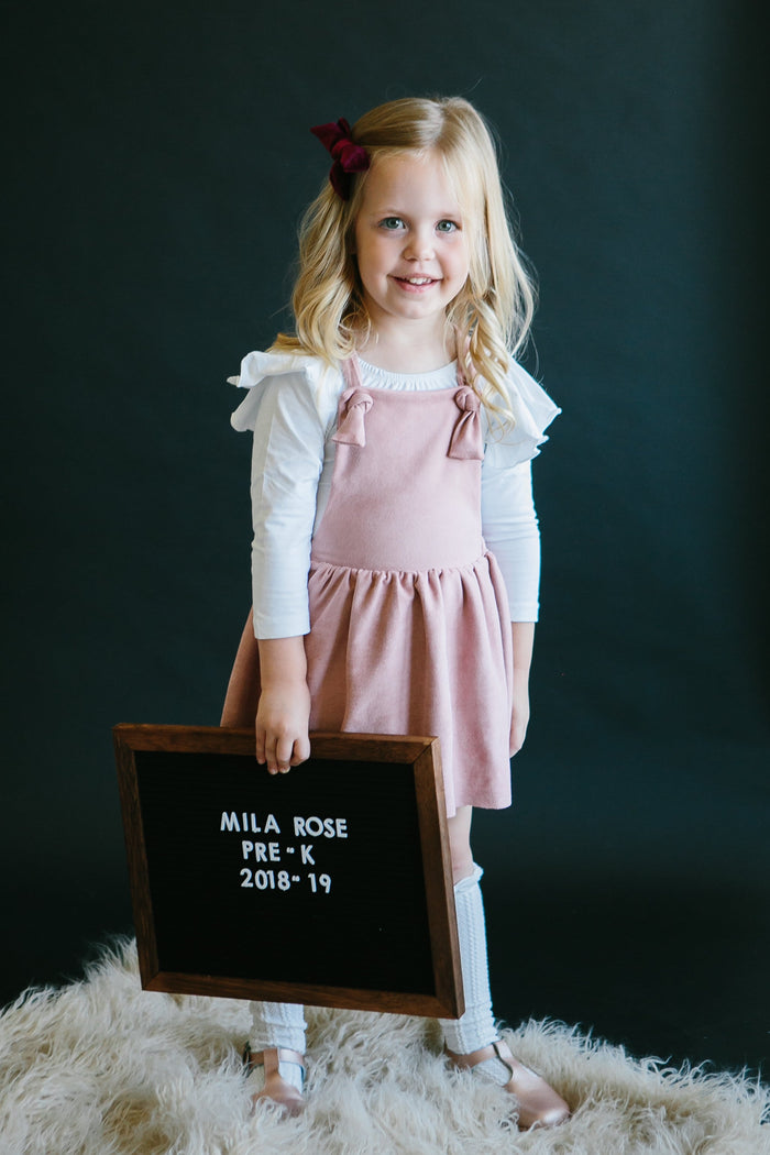 Vintage Pink Faux Suede Pinafore-Mila & Rose ®