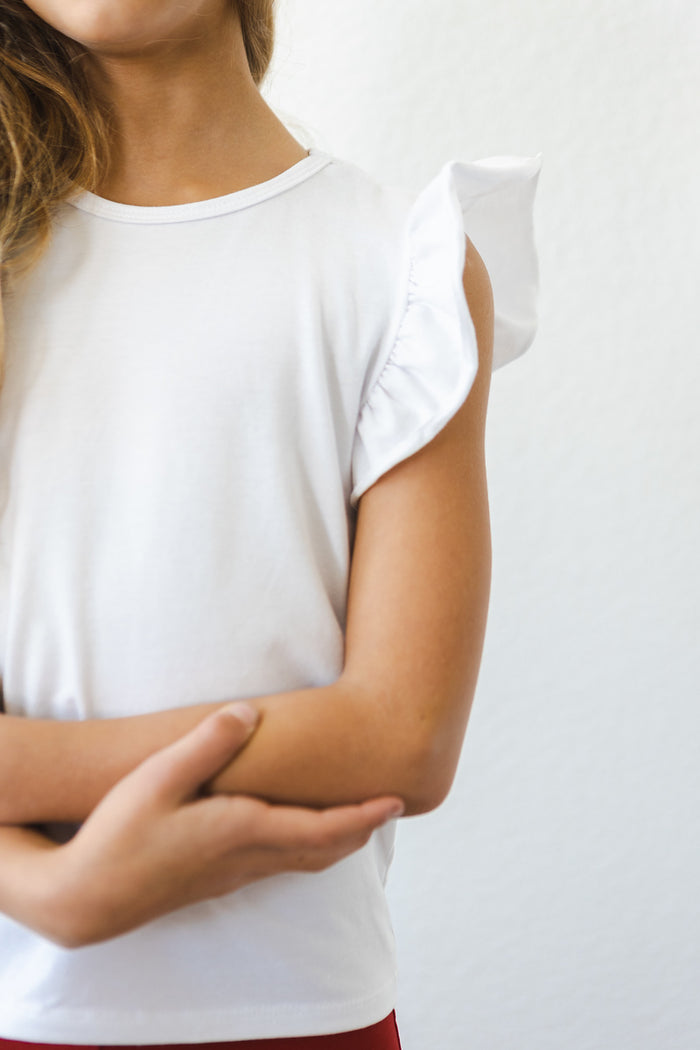 (V) White S/S Ruffle Tee-Mila & Rose ®