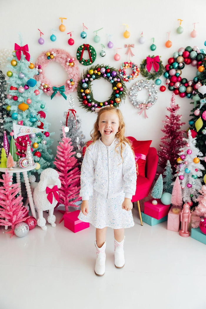 White Velvet Sequin Twirl Skort-Mila & Rose ®