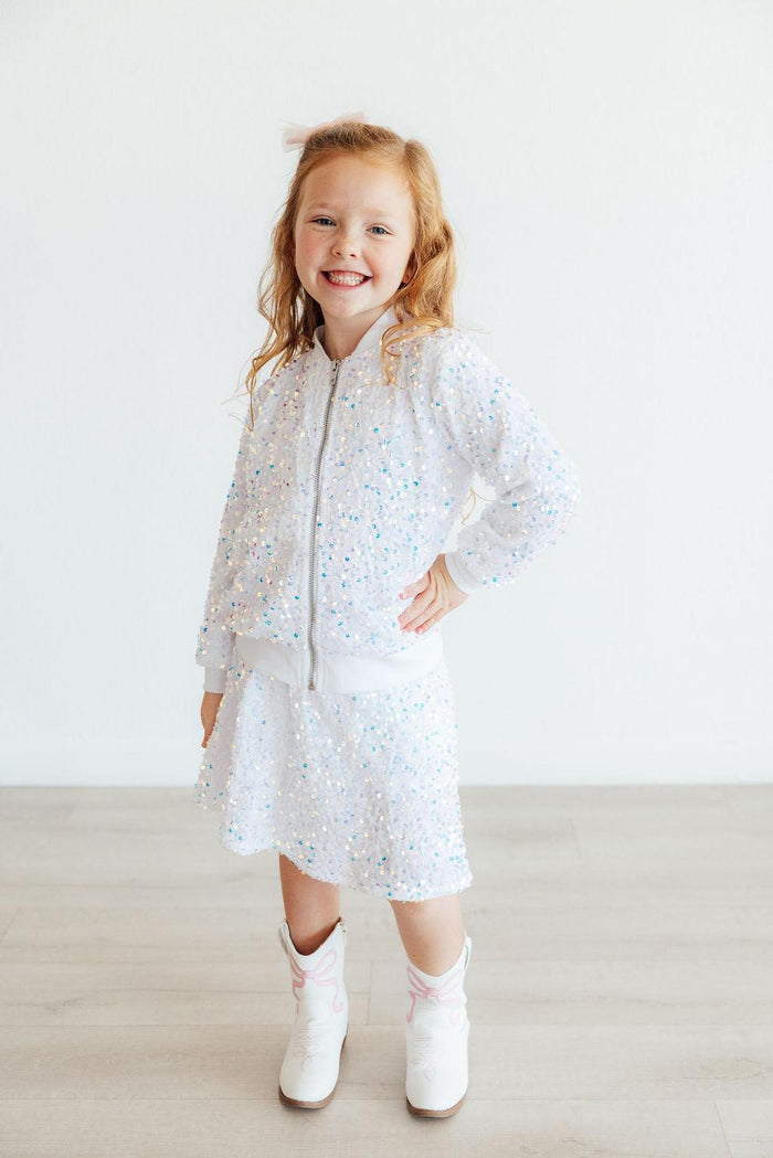 White Velvet Sequin Twirl Skort-Mila & Rose ®