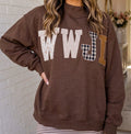 WWJD Plaid Striped Floral Mock Neck Sweatshirt