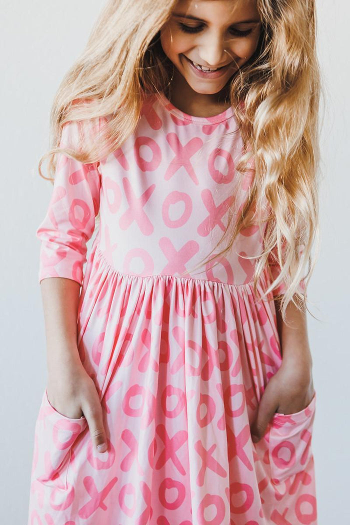 XOXO 3/4 Sleeve Pocket Twirl Dress-Mila & Rose ®